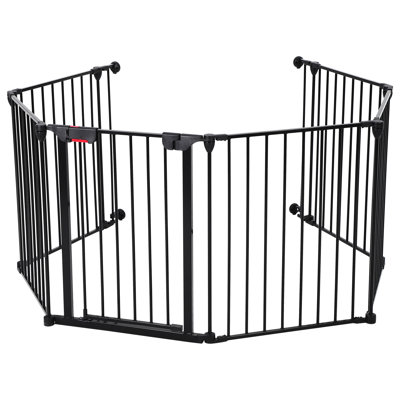 29-Inch Tall Metal Dog Gate with Walk-Through Door, 6-Panel Extra Wide Pet Playpen & Baby Safety Fence, Foldable Indoor/Outdoor Barrier with Anti-Pinch Mesh, Black