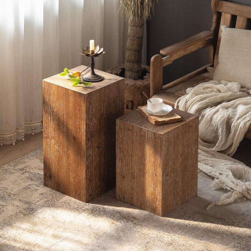 Square Natural Wood Side Table, 23" H x 11" W x 11" D