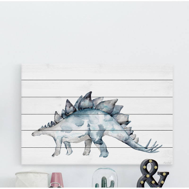 'Spiked Dinosaur' Print On White Wood, 40" H x 60" W x 1.5" D