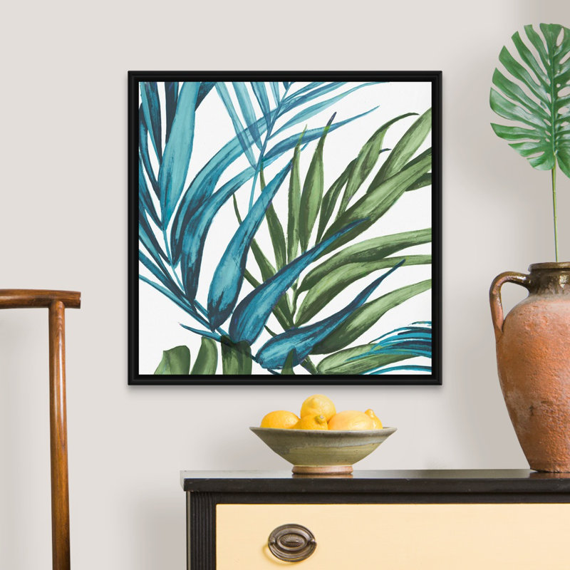 «Palm Leaves II» par Eva Watts - reproduction d'art sur toile, H 26 po x l 26 po x P 1,75 po, Cadre noir