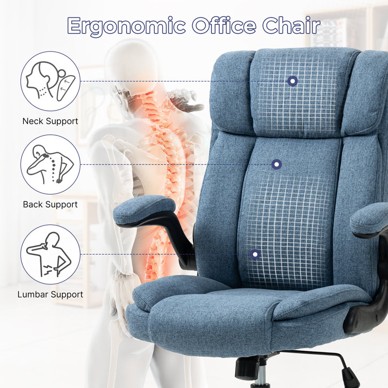 High Back Ergonomic Executive Office Chair with Flip-up Armrests, Blue