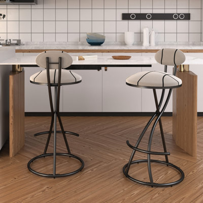 Tabourets de bar à hauteur de comptoir rayés, de 2 avec revêtement en velours moderne, ergonomiques, repose-pieds, base stable, chargement de 220 livres, utilisation intérieure pour tabourets de pub d'affaires, îlot de cuisine, structure légère, -