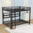 Queen Over Queen Bunk Bed With Multicolor LED And Side Storage Shelves,Ladder