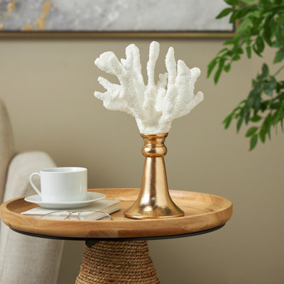 Cole And Grey Resin Textured Coral Decorative Sculpture With Round Copper Base