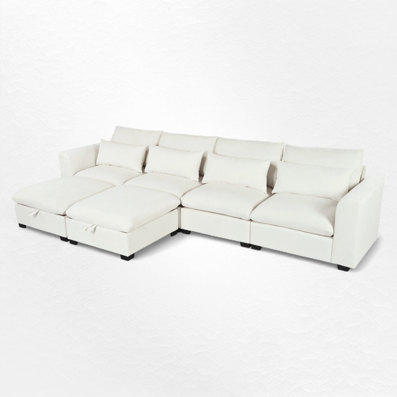 Canapé modulaire 6 pièces rembourré, Mélange de polyester / lin beige