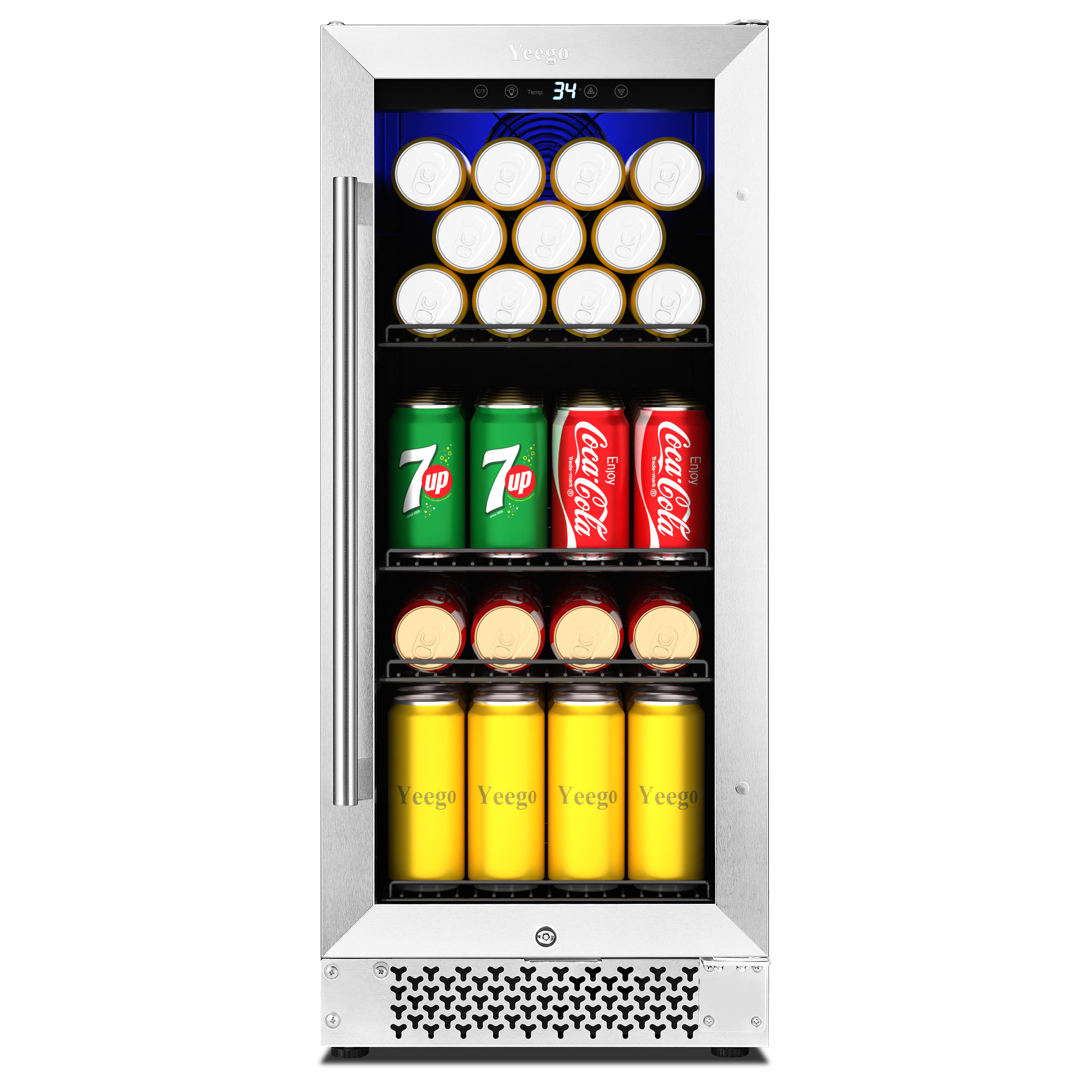 Yeego Single Zone 15 in. 80 (12 oz.) Cans Beverage Cooler Soda Beer Drink Built-in Refrigerator 34-54°F with Safety Lock, Silver