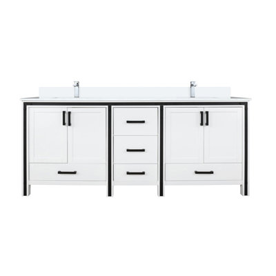 Meuble-lavabo double blanc 72 po X P 22 po D, ensemble de dessus et robinet en marbre de culture