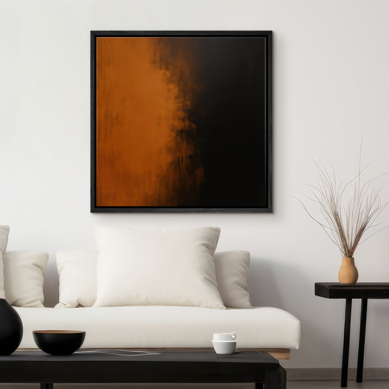 Framed Canvas Wall Art Abstract Painting Print for Modern Home Decor, Black, 24" H x 24" W