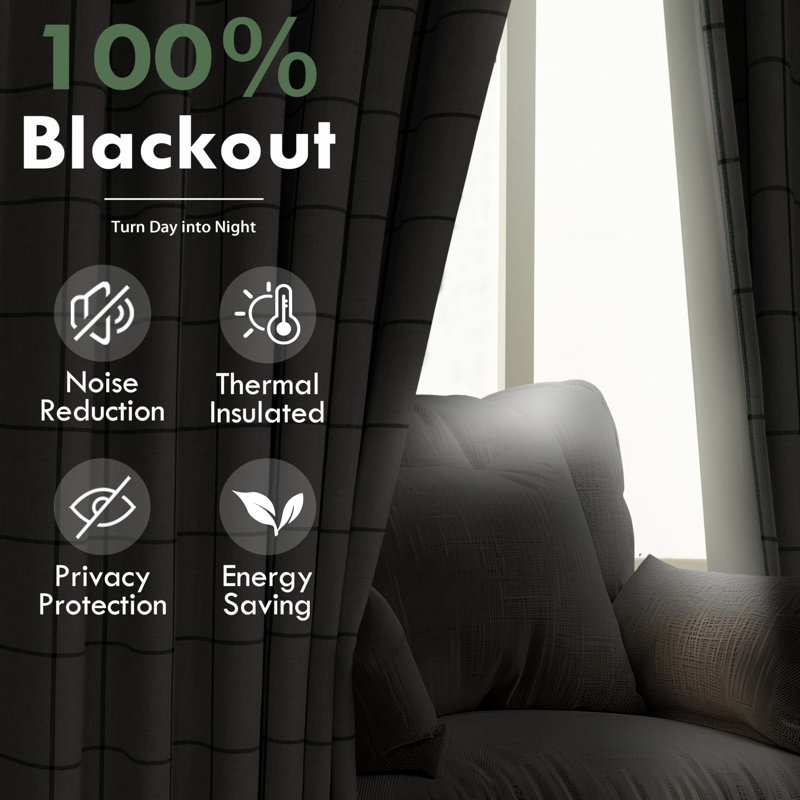 Goffredo 100% Blackout Natural Linen Curtains for Bedroom  Double Layer Drape Farmhouse Thermal Insulated Rod Pocket Back Tab Full Light Blocking 2 Panels for Living Room Nursery