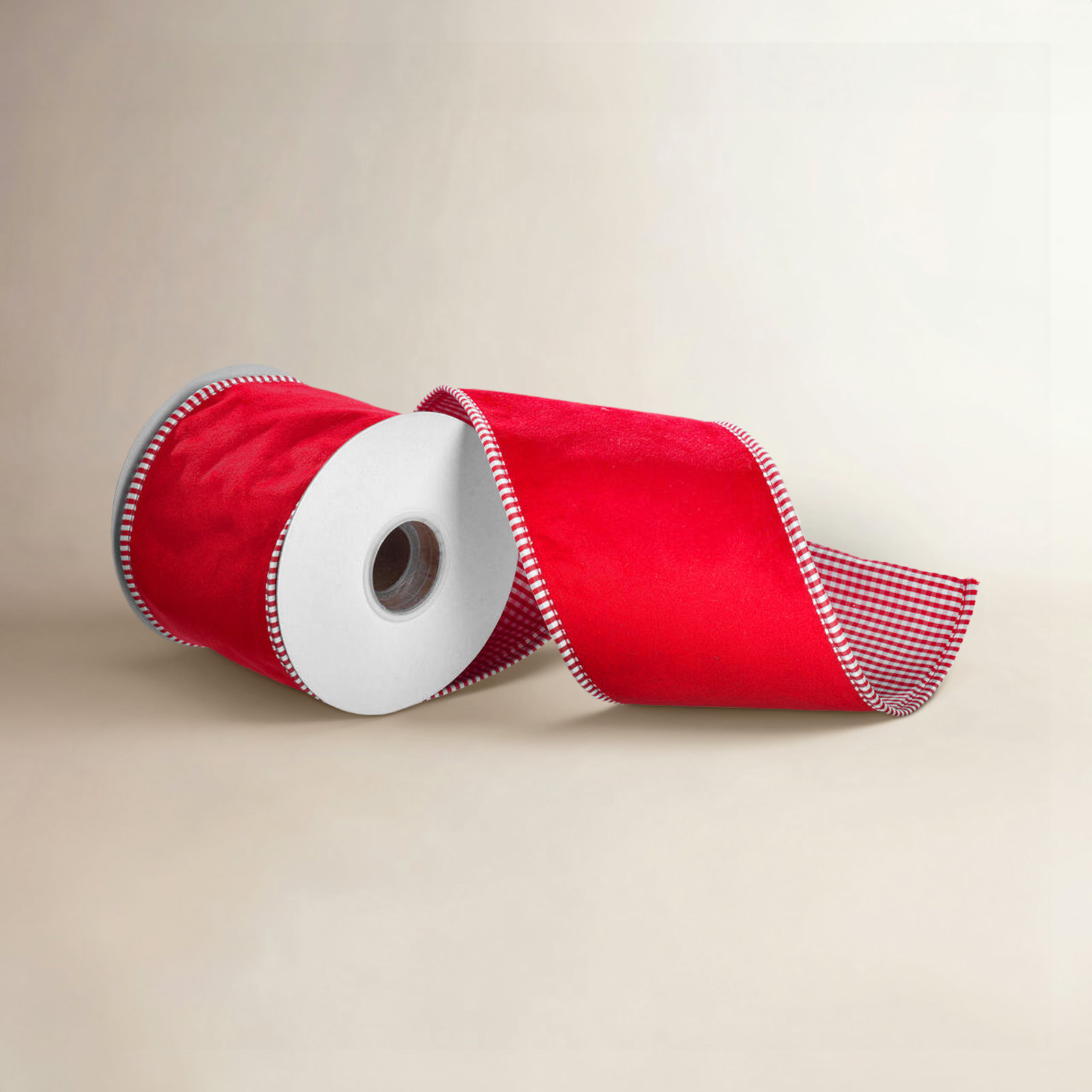 Velvet With Striped Taffeta Back And Piping., 0.13" H x 180" W x 4" D, Red