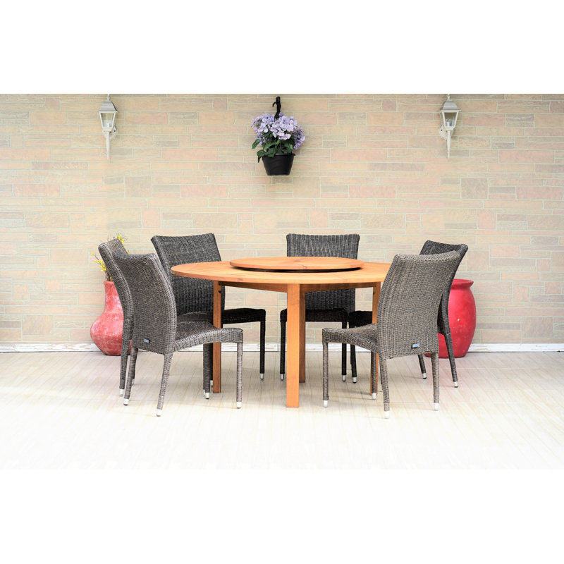 Anautica Round 6 - Person 59'' Teak Finish Outdoor Furniture Dining Set