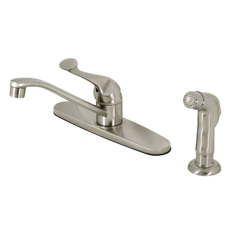 Kingston Brass One-Handle 4-Hole 8" Centerset Kitchen Faucet with Side Sprayer, Brushed Nickel