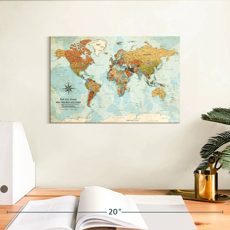 Carte du monde personnalisée avec punaise Wanderer, Oui, H 8 po x l 12 po