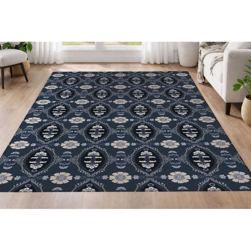 Tapis à profil bas Reeva, Marine, Rectangle 5 pi x 7 pi