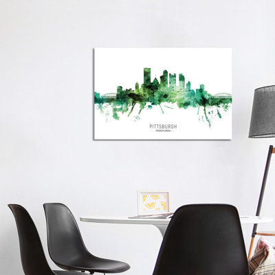 Pittsburgh Pennsylvania Skyline Green by Michael Tompsett - 1 Piece Wrapped Canvas Wall Art