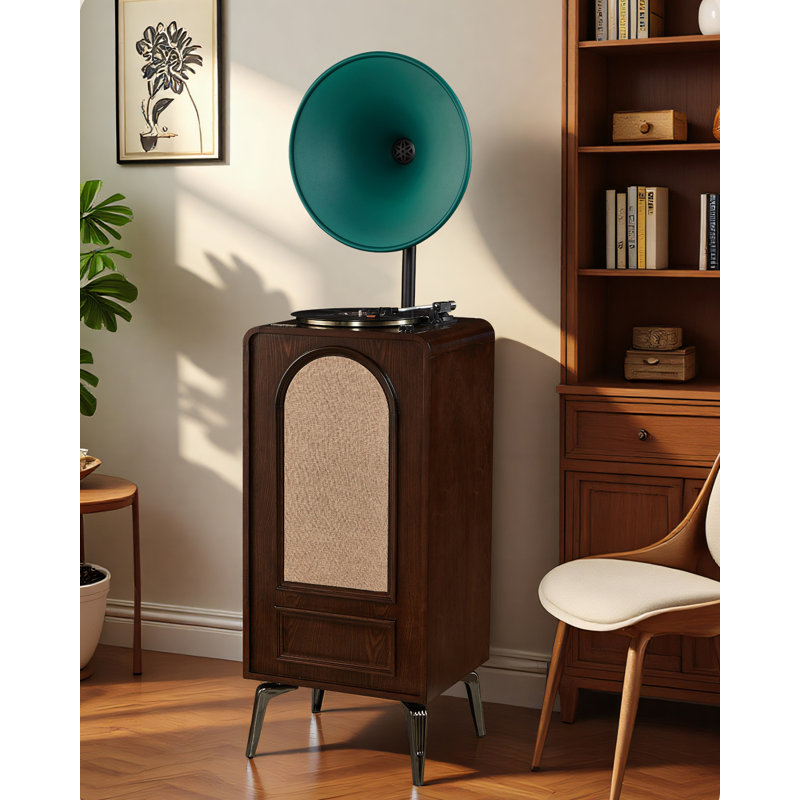 Tourne-disque audio moderne en bois d'hévéa Bluetooth