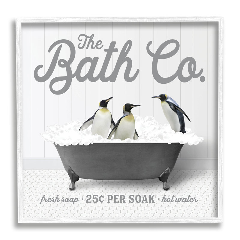 " Bubble Bath Penguins ", 24" H x 24" W x 1.5" D, Midnight Black Framed Giclee