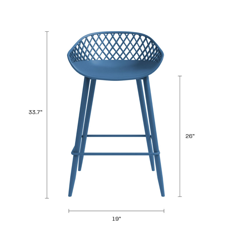 Caraballo Crippen 26" Counter Stool with Low Ergonomic Back for Indoor or Outdoor with Metal Legs and Footrest, Berry Blue