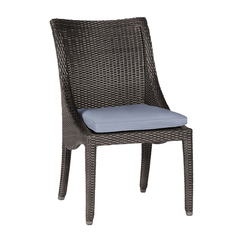 Athena Patio Dining Side Chair with Cushion, Black Walnut, Arbor Chambray, Welt
