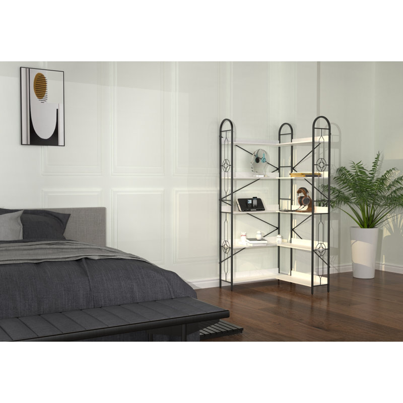 5 Tier Corner Bookshelf, Modern Corner Bookcase, Large Open Shelf Bookcase,Display, Shelving, Tall Bookshelves Storage Display Rack For Bedroom, Living Room And Home Office, White