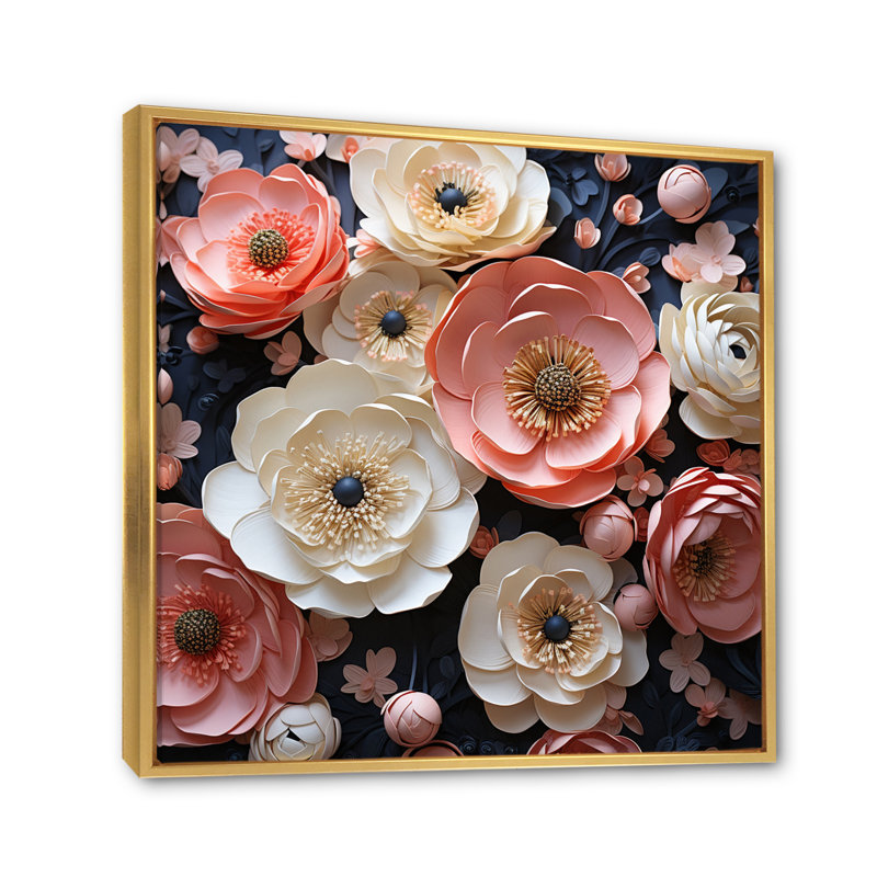Fleurs de renoncule enchanteur II - impression, Cadre flottant doré, H 16 po x l 16 po x P 1 po