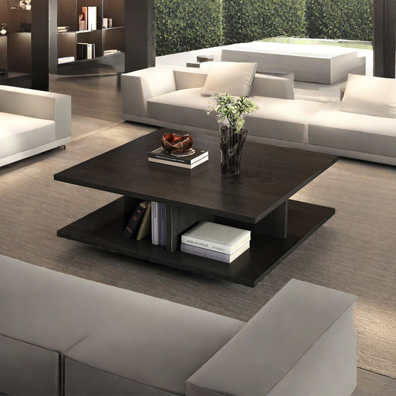 Table basse carrée légère et créative, H 12,6 po x L 45,7 po x l 45,7 po, Noir, noir, noir, noir