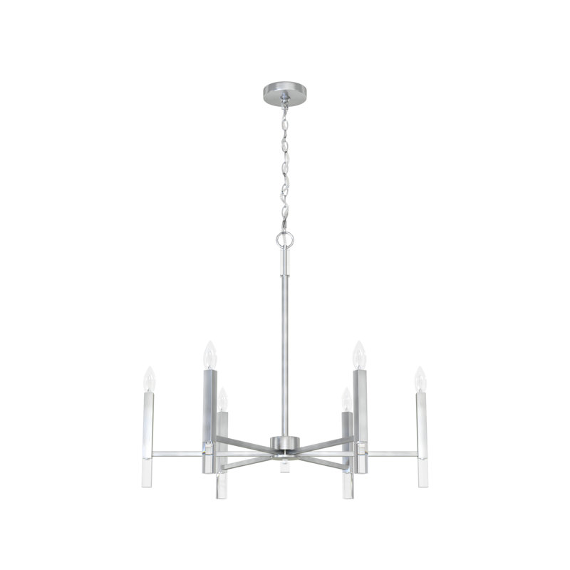 Luminaire lustre 6 lumières Hunter Sunjai, Nickel brossé, H 69 po x l 30 po x P 30 po