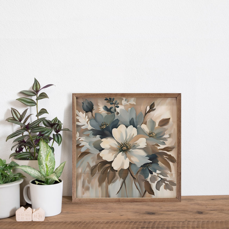 Présentoir floral bleu et brun clair