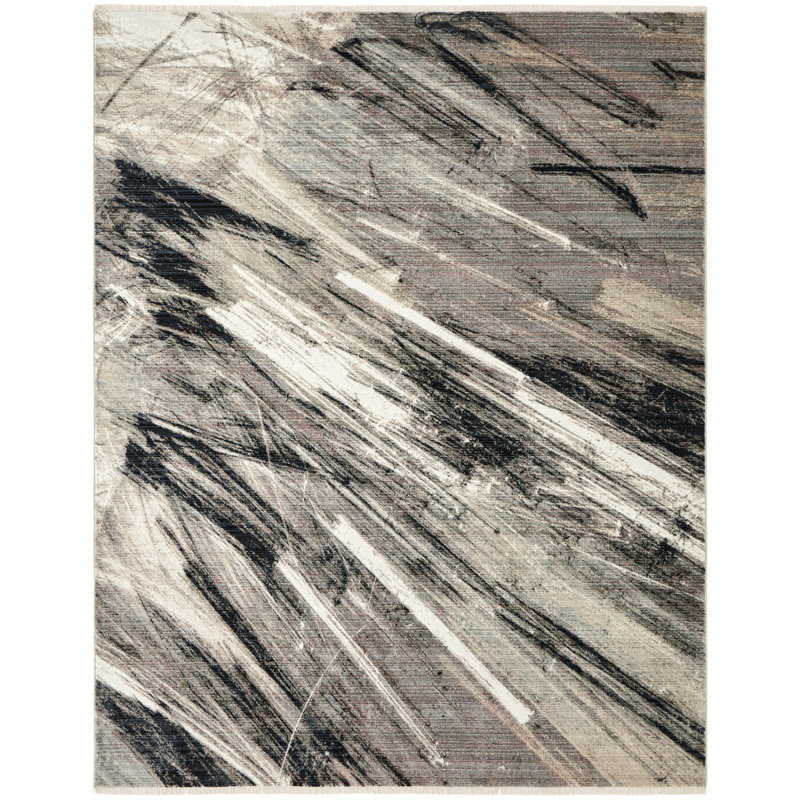 Likens Abstract Area Rug in Gray/White, Rectangle 8'5" x 11'5"