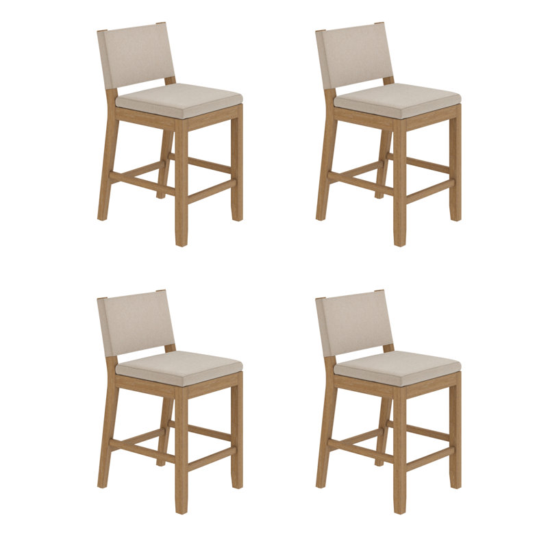 Tabouret de comptoir à dossier en bois rembourré en bois, paquet de 4, Bouleau / ivoire, 4