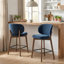 Tabouret de bar Mid-Century, tabouret de bar rembourré en tissu avec dossier à oreilles, tabouret de bar à hauteur de comptoir sans accoudoirs avec pieds en bois, repose-pieds en métal, pour comptoir de bar pour îlot de cuisine, bleu marine, ensemble de 2