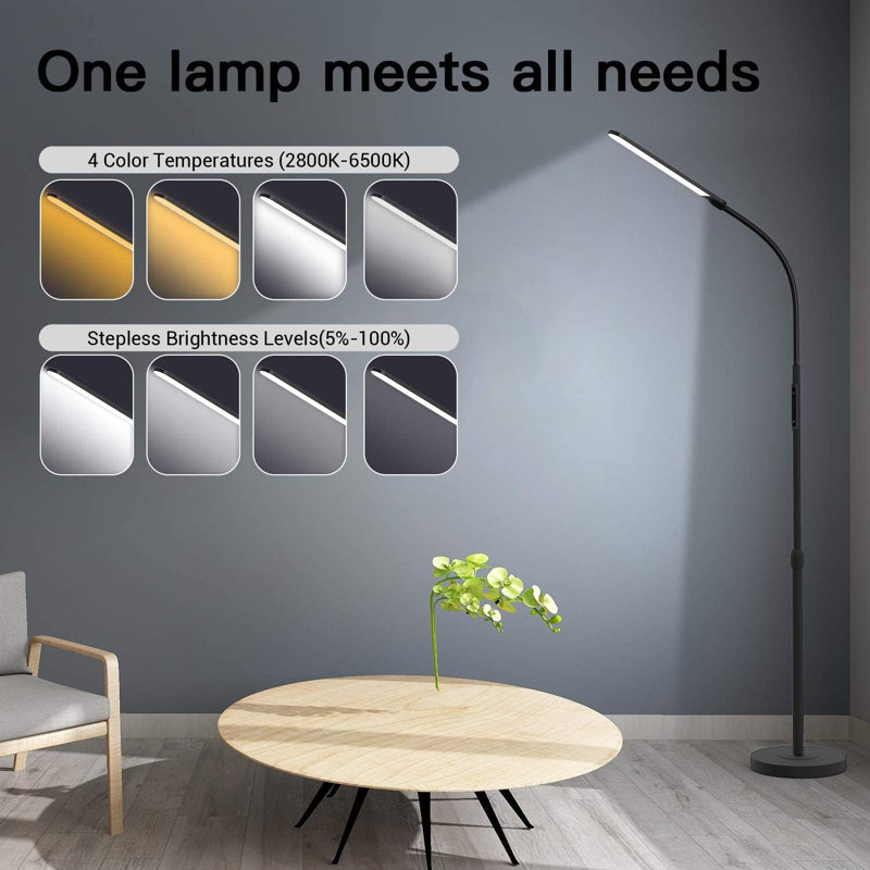 Lampe sur pied DEL moderne avec hauteur réglable, luminosité continue et 4 températures de couleur pour le salon, la chambre à coucher et le bureau