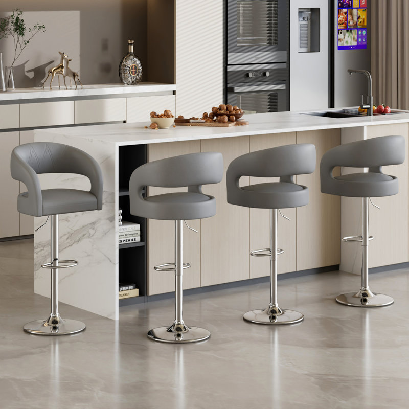 Aryelle Swivel Adjustable Height Bar Stool, Gray, 4