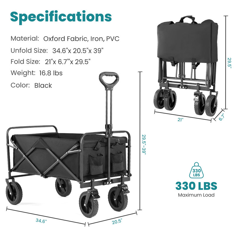 Grand chariot de chariot pliant polyvalent, Noir