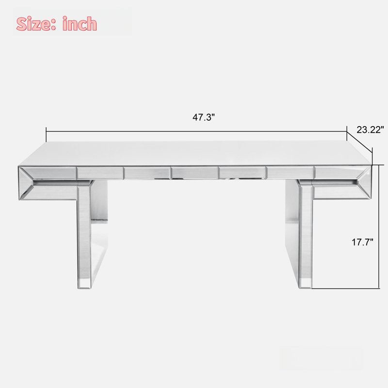 Luxury Rectangular Mirror Coffee Table With Fluted Tempered Glass And Rounded Edges