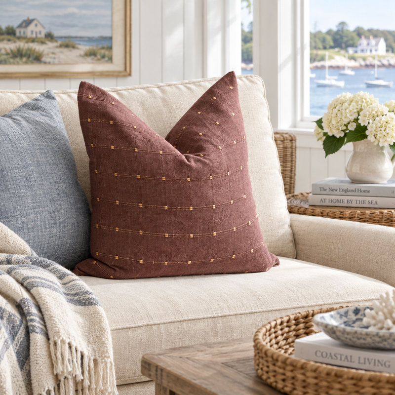 Sundara Threads Striped Handwoven Cotton Decorative Pillow Cover, 18" H x 18" W, Square
