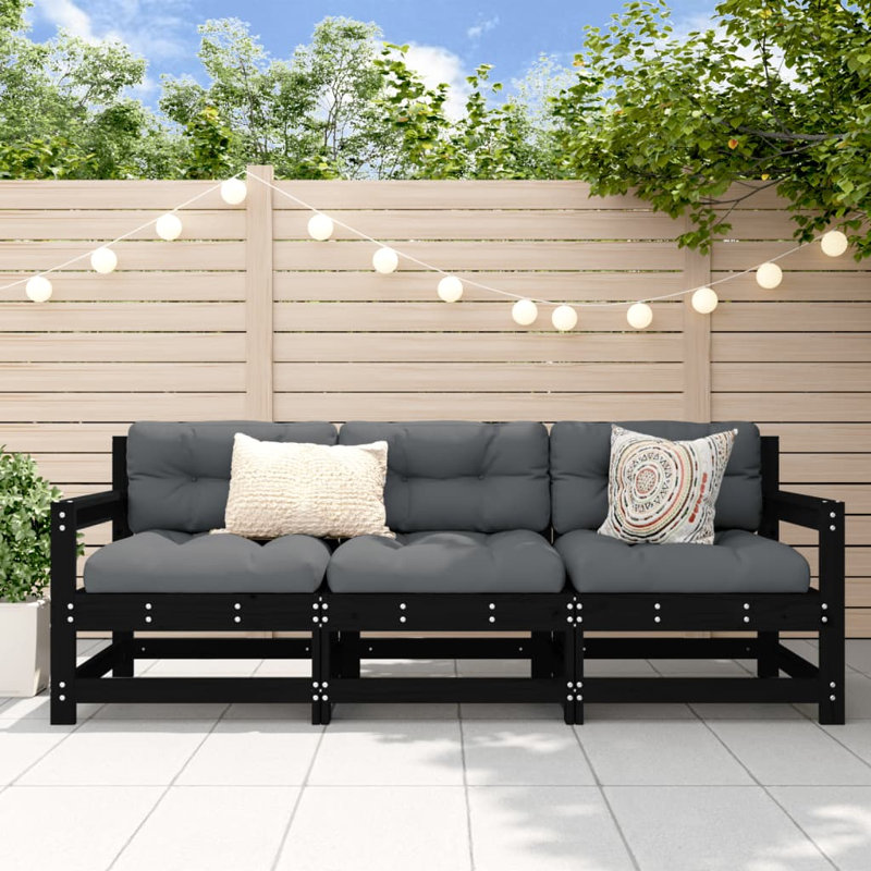 Alpen Home 3 Piece Garden Lounge Set Solid Wood Pine, Black