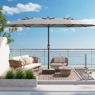 15FT Patio Umbrella with Base Double-Sided Rectangular Outdoor Umbrella  Ideal for Backyard Garden Deck Swimming Pool Gray