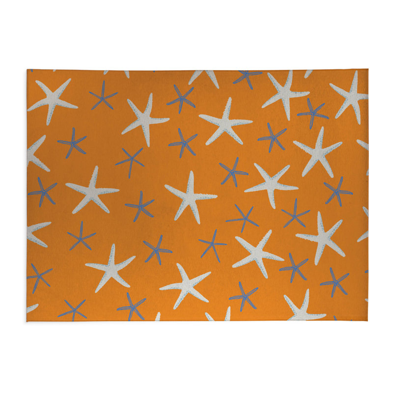 Starfish Decorative Outdoor Rug, Rectangle 4' x 6', Orange