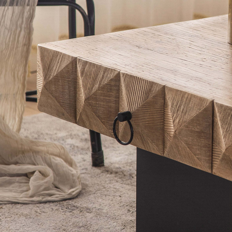 Three-Dimensional Embossed Pattern Square Retro Coffee Table With 2 Drawers And MDF Base, 18.3" H x 32.28" L x 32.28" W