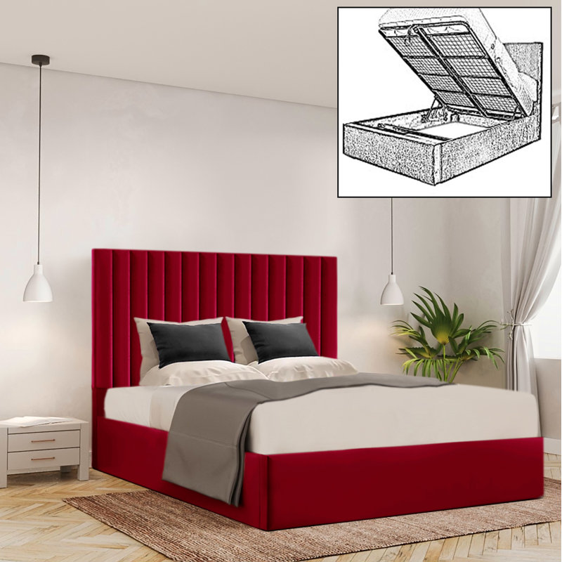 Ayreanna Upholstered Ottoman Storage Bed, Red, Single (3')