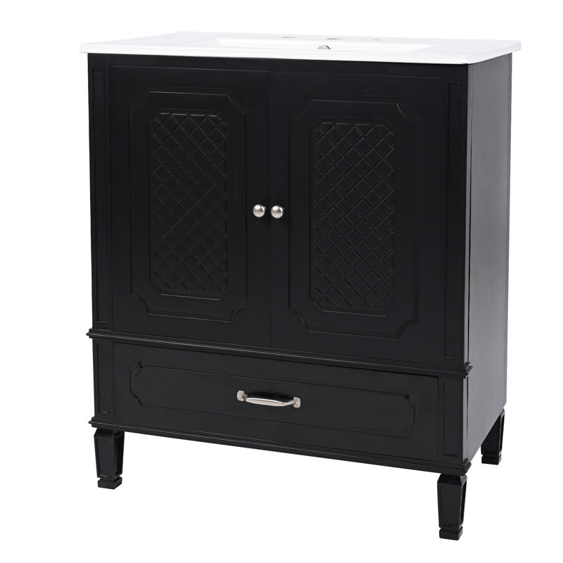 Meuble-lavabo 30 po avec lavabo, Noir, noir, noir, noir, Argent argent