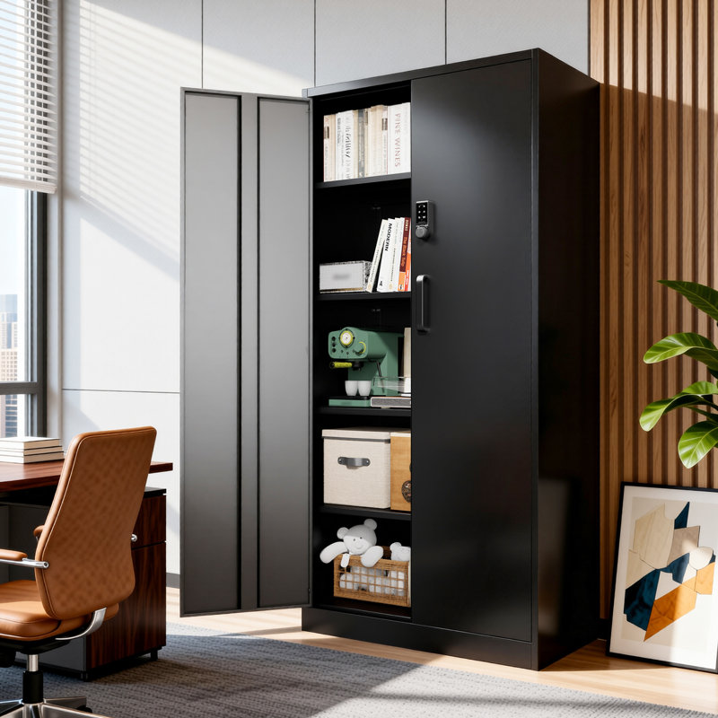 Armoire de rangement verrouillable en acier de 183 cm de hauteur avec 4 tablettes réglables, noir et gris