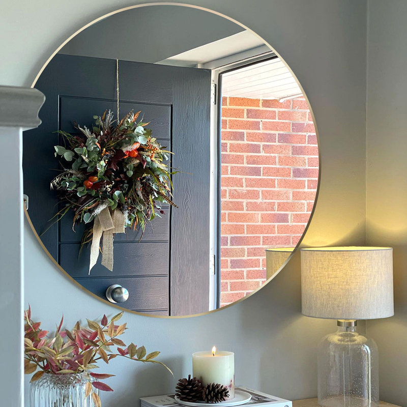Miroir circulaire, miroir mural rond pour chambre à coucher, meuble-lavabo, salon, 20" x 20", Doré, Métal métal