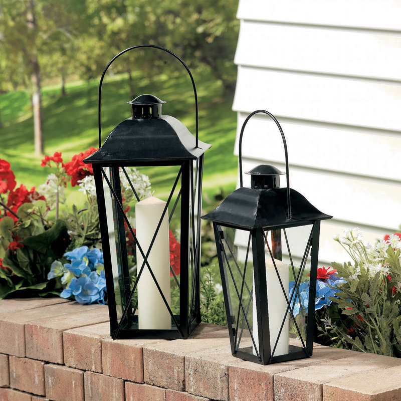 15.9'' H Metal Tabletop Lantern, Black