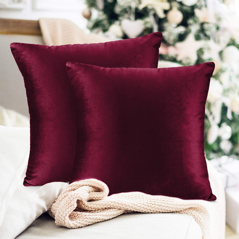 Luxurious Velvet Cushion Covers for Sofa Or Bed (Set Of 2), Burgundy