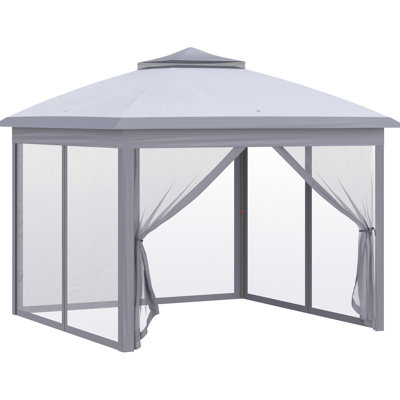 11' X Instant Pop Up Canopy Tent With Netting & Carry Bag. Sun Shelter For Outdoor Adventure Spots, Garden, Patio. Rapid Setup, Extended Eaves, Gray And Bag, Gazebo Shelter. Efficient Quick