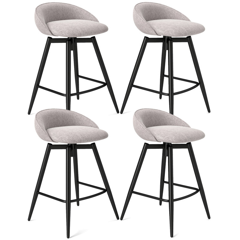  25'' Upholstered Bar Stools Set of 4 w/ Footrest Backrest & Metal Frame Gray, Gray