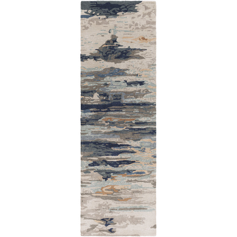 Bartel Abstract Hand-Tufted Navy/Beige Area Rug, Runner 3' x 10'