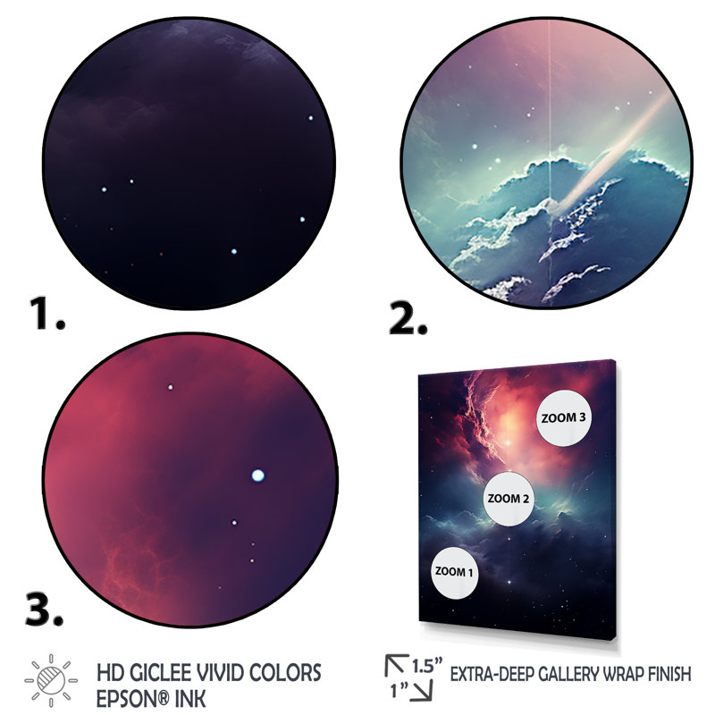 «Layia Space Pink Universe Galaxy II», reproduction sur toile, Encadrement doré, H 32 po x l 16 po x P 1 po